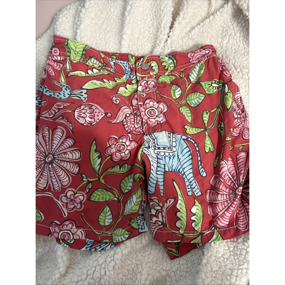 Vilebrequin Medium Floral Elephant Swim Trunks Shorts  Bahama Red Blue Green